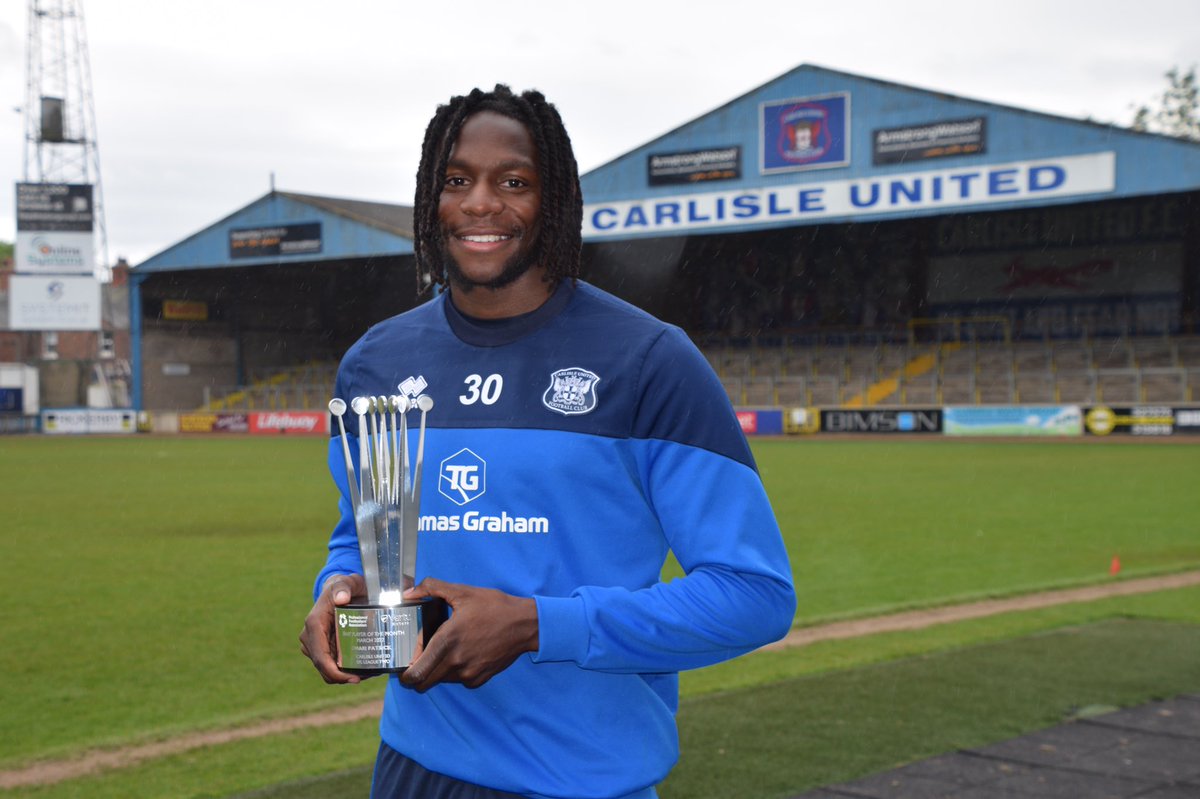 officialcufc's tweet photo. 🏆 PFA rep Fabrice Muamba was at Brunton Park this morning to present @OmariPatrick__ with his player of the month award from March - congratulations again Marzi! #cufc https://t.co/cKIWXeDfVN