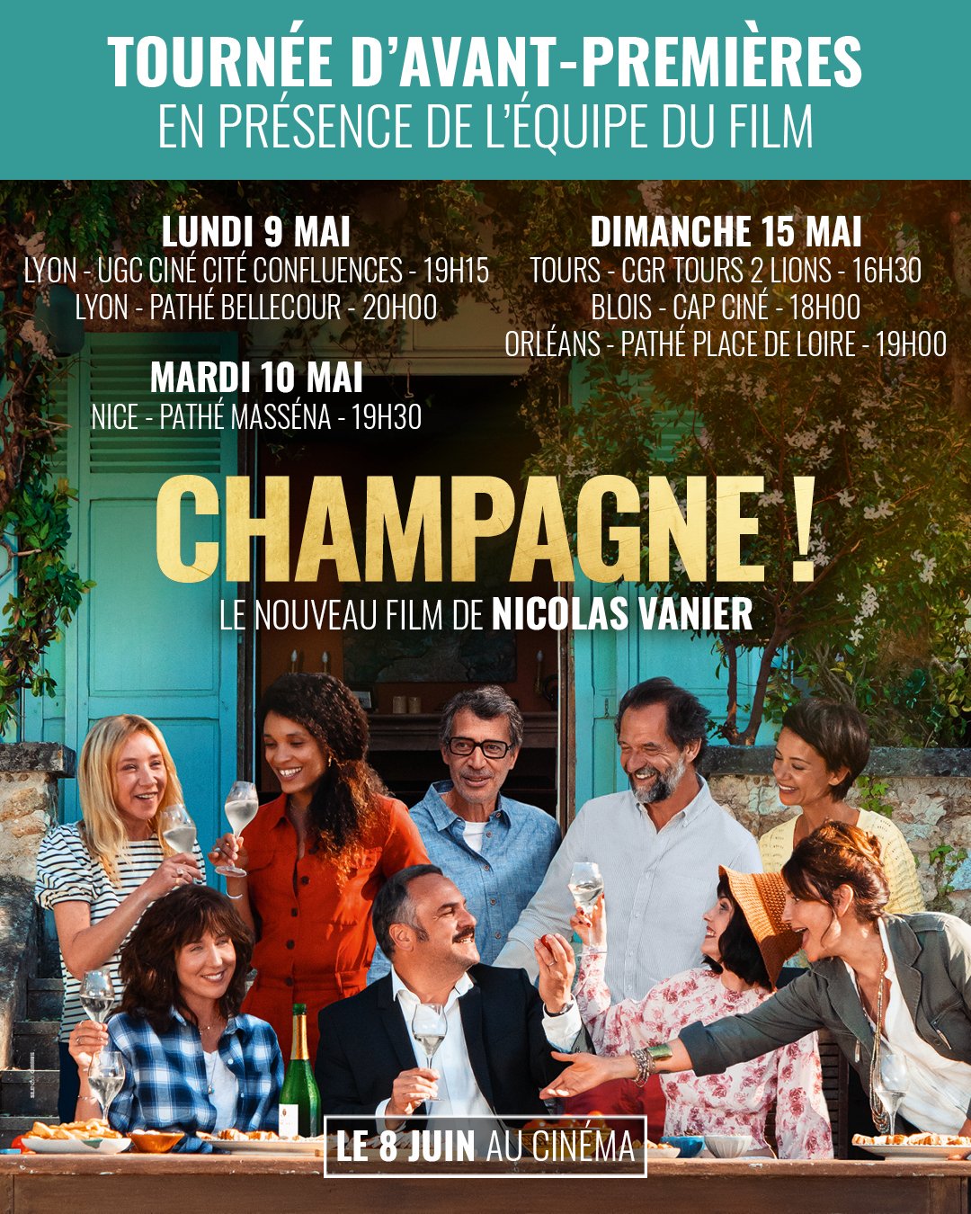 SND on X: "La tournée continue ! Découvrez #Champagne!, le nouveau film de #NicolasVanier en avant-première dans vos cinémas et en présence de l'équipe du film ! Réservez vite vos places :