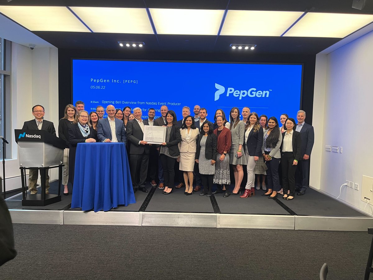 PepGenTx's tweet photo. Today we are celebrating PepGen’s #IPO and our first trade on the @Nasdaq as $PEPG! Thanks to our team and investors for making this day possible, and to the rare muscle disease community for supporting our science &amp; mission. #PepGenPioneers https://t.co/4DuKtVDfFE