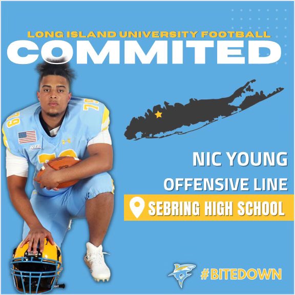 Blessed and excited to announce my commitment to Long Island University! 🦈#Bitedown @CScott39 @Coach_A_Brunori @H2_Recruiting @CoachRCooper