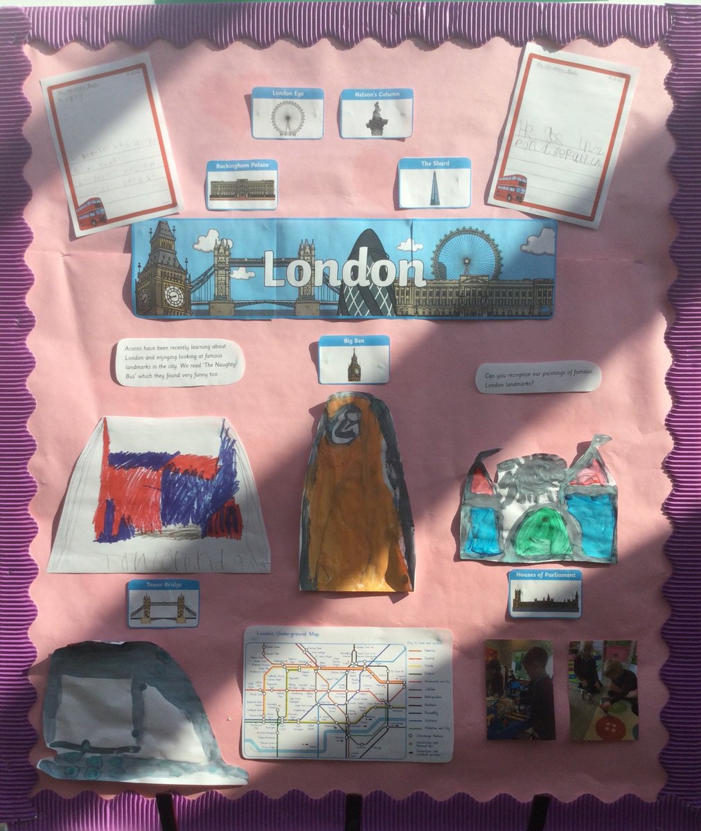 AlburghCE's tweet photo. #AcornsClass are brightening up the corridors with their #spring #transport and #london displays. Well done, fantastic work acorns! #eyfs https://t.co/d3p8vWFjnU