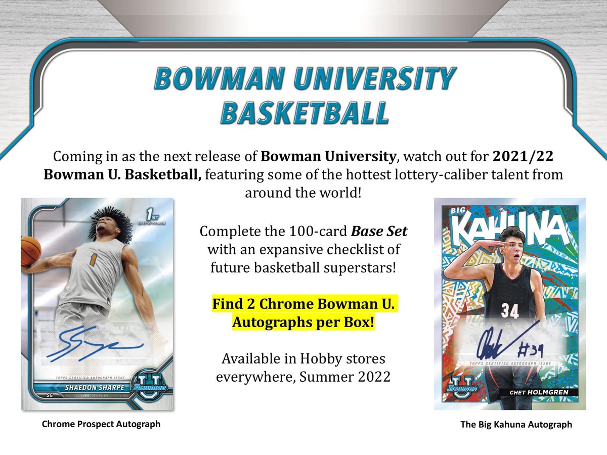 MintHeadquarter's tweet image. 2022年6月1日 発売予定🏀2021-22 TOPPS BOWMAN UNIVERSITY BASKETBALL HOBBY【製品情報】 | Trading Card Journal tradingcardjournal.com/2022/05/%f0%9f… トップス社MLB公式トレーディングカードの定番商品ボウマンシリーズから大学バスケットボールが新登場！#topps #toppsbowman #basketballcards #バスケ #トレカ