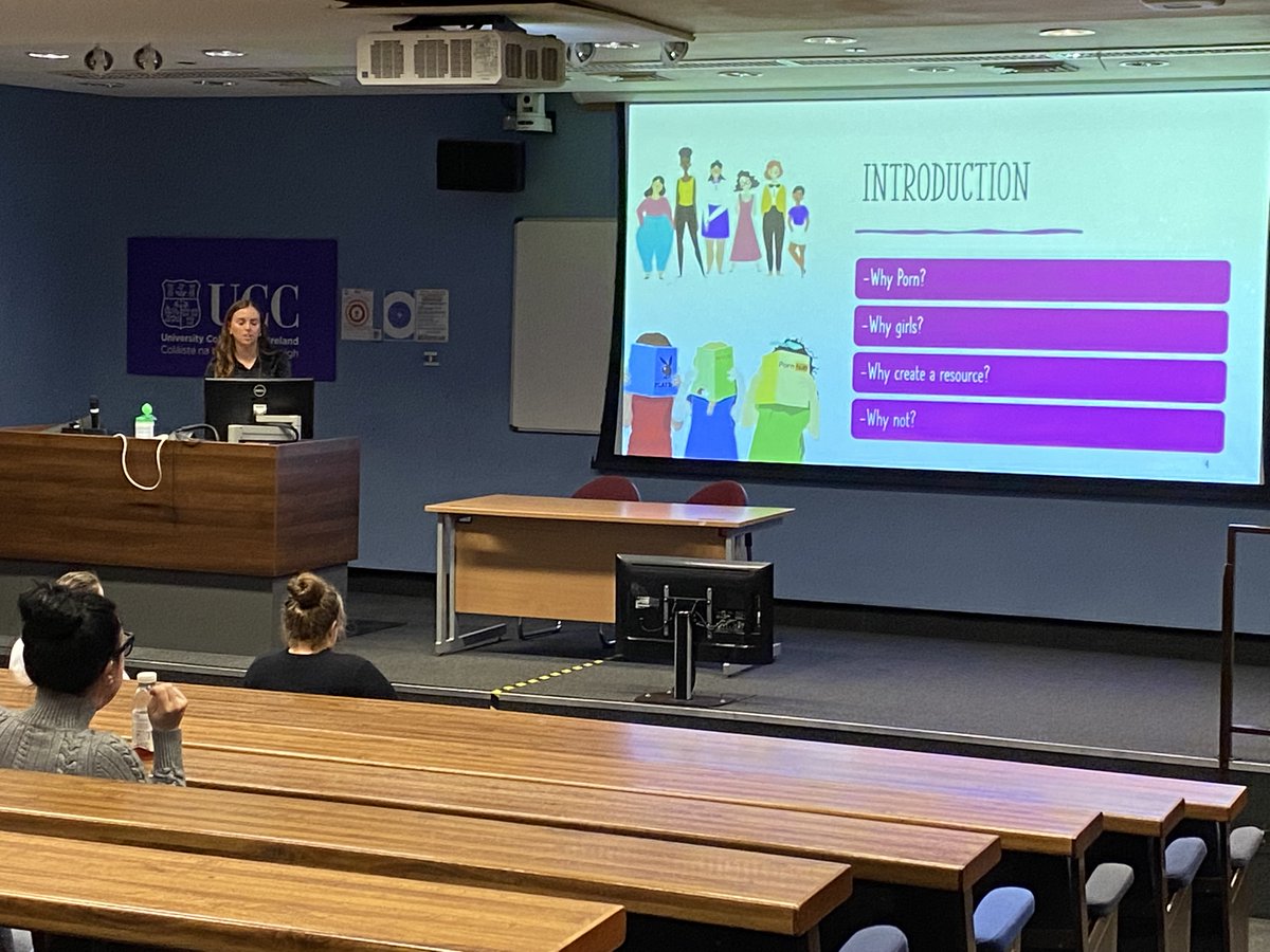 CARL_UCC's tweet photo. Aoife O’Carroll @uccsocialwork MSW #socialwork student presenting her @CARL_UCC research in collaboration with the @SHC_Cork. “An examination of female adolescents’ perspectives about sexual health education and pornography"

@UCC_civic @campus_engage @UCCResearch @KajsaCork https://t.co/X47EGRIX6i