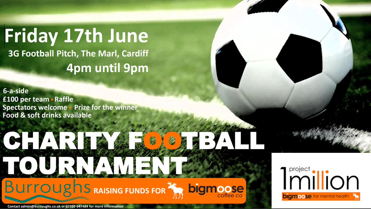 BurroughsUK's tweet photo. We're excited to announce that we are hosting a 6-a-side football tournament ⚽️🏆 All money raised will go to bigmoose in our bid to help them raise £1 million for mental health!
Please donate on our JustGiving page: https://t.co/OTGr8DxJ8b
#project1million #bigmoose #football https://t.co/nhDr86ezze
