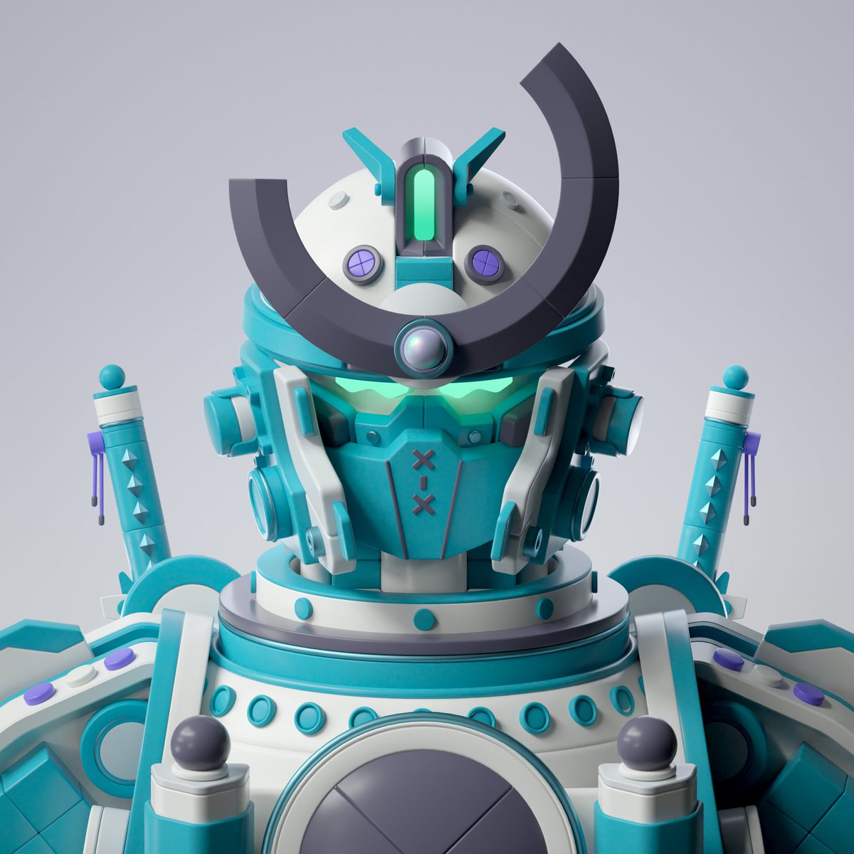 m1212v's tweet photo. #MekaOfTheDay: Day 141

Meka #2987 &amp; Mekabot #2020 - Had to do another F9 Kagen Helm since they're so good. Love the Aqua colors. Mekabot sending everyone some positive vibes. 🫰♥️🔵🟢

#MekaVerse #Mekabots #MEKAGANG #NFT #NFTs https://t.co/cHmf9nd4XM