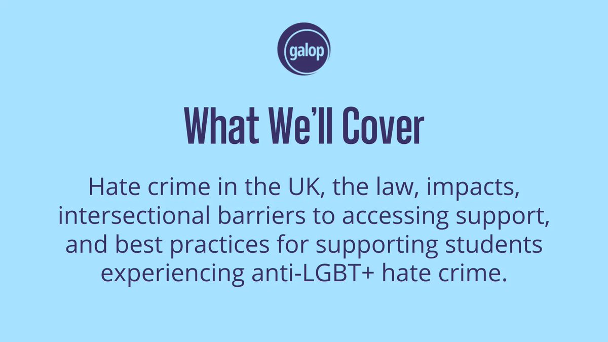 GalopUK's tweet photo. ๐ข TODAY!!! ๐ข
Our FREE student training session 'Combatting Anti-LGBT+ Hate Crime' is happening this afternoon, 3:30pm - 5pm, on Zoom.
Sign up here! https://t.co/gSBd2Fmv7x
#hatecrime #training #lgbttraining https://t.co/PfJsdr6PCP