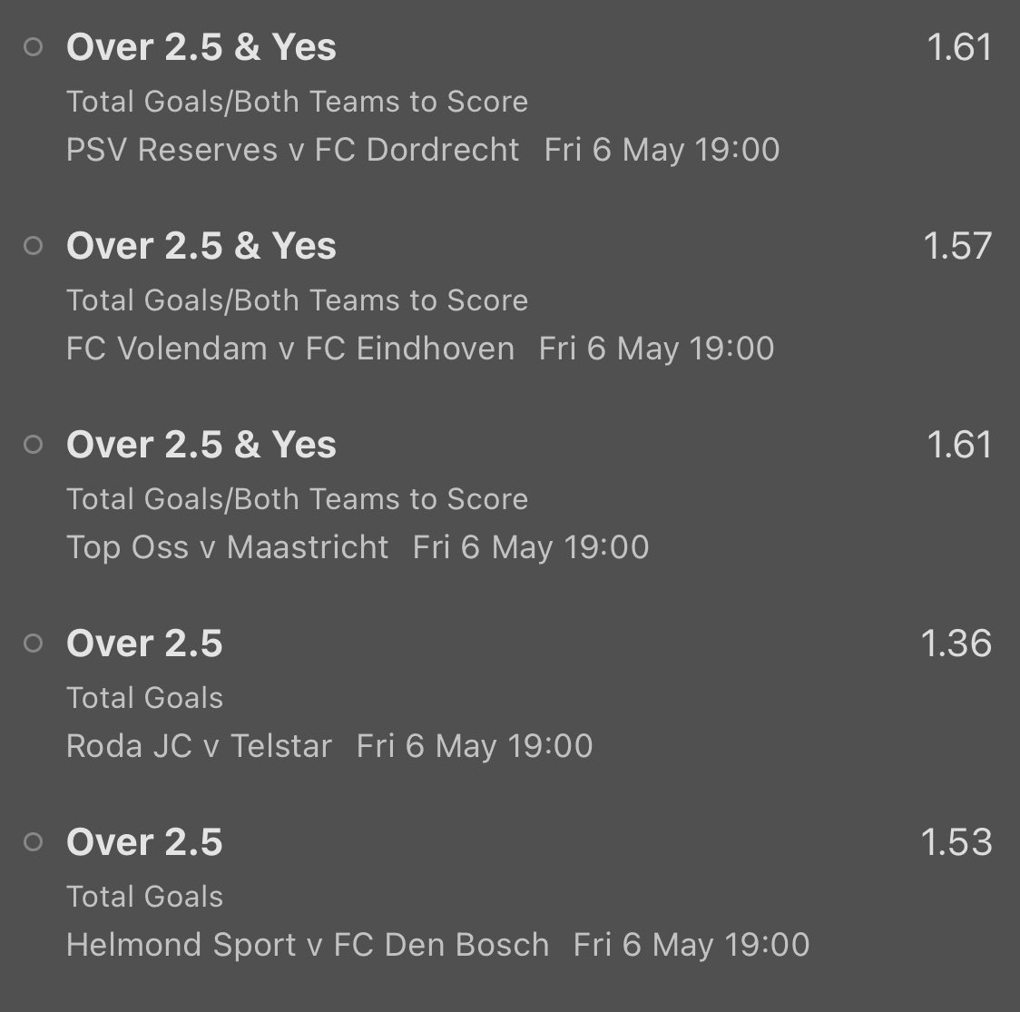 Sadly, it’s the final gameweek of the season in the Holland Eerste Divisie. So I’ve put together my favourite picks in an acca! 🇳🇱

⏳Odds: 8.57
💷Stake: 0.5u