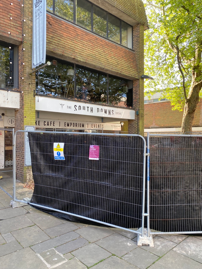 SocialDowns's tweet photo. It might not look it, but we are still open!

There's some exciting work taking place to remodel our front seating area and get us match fit for summer sun and people-watching. https://t.co/7NEitTjJH1
