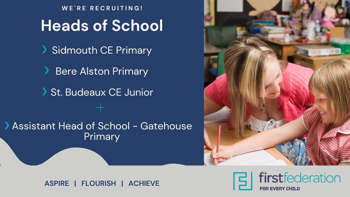 Are you an inspiring leader looking to join a collaborative #MultiAcademyTrust in glorious #Devon?

Check out our #HeadofSchool opportunities in #Sidmouth, #BereAlston nr. #Dartmoor, #Plymouth & #Dawlish

👉firstfederation.org/vacancies/

#schoolleadership #headteacherjobs #devonjobs