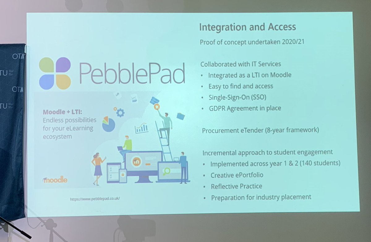 suebecks's tweet photo. Valuable tips when integrating @PebblePad as an eportfolio from Dermot O’Donovan and the support needed. #DigitalEd22 https://t.co/si2fqff0XC