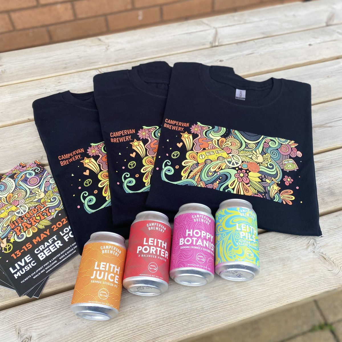 Our limited edition 5th birthday T-shirts are now available on our website and at Campervan Taproom. 

This t-shirt is also a part of our Birthday Party ticket along side a pint of our craft beer! Tickets are available for the 13th, 14th &amp; 15th May via our website.