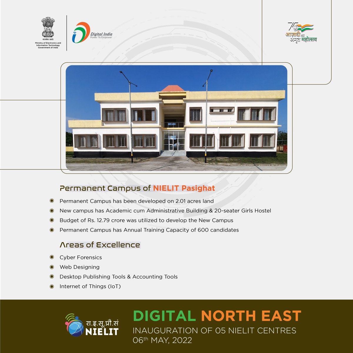NIELITIndia's tweet photo. A new campus of #NIELIT Pasighat has been developed on the 2.01 acres of land provided by the state government which is having academic cum administrative building and 20-seater girls hostel for women. #DigitalNorthEast #DigitalIndia https://t.co/A7OWH0Rado