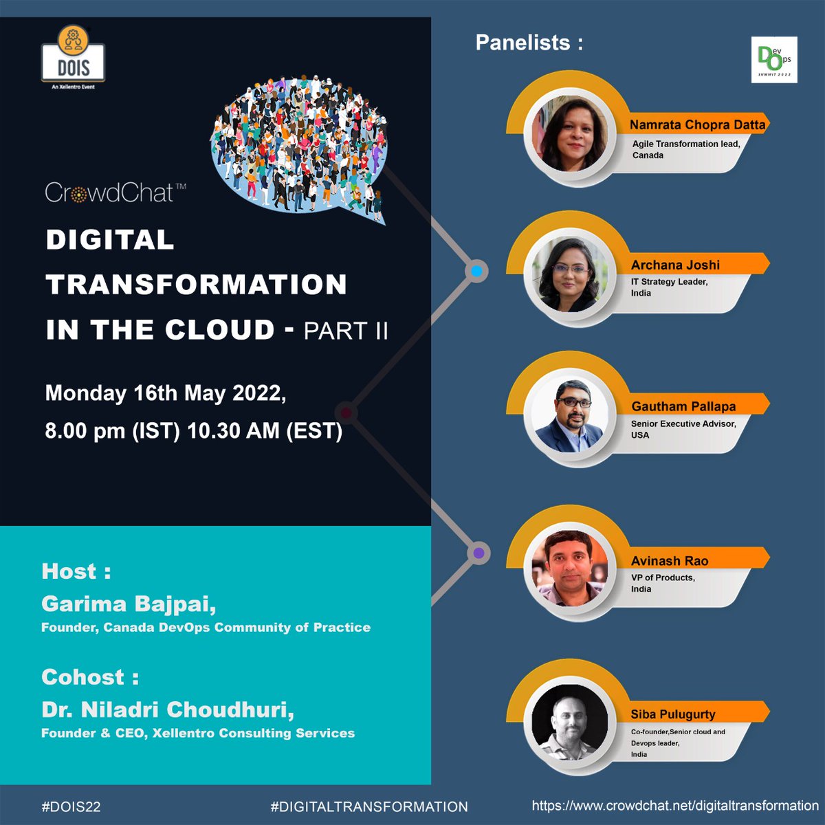 DevOpsIS's tweet photo. Learn how to make the digital transformation a success
.
Join CrowdChat on ‘Digital Transformation on the Cloud Part-2’ by the digital experts on 16 May ‘22 at 08:00 PM(IST)
.
Join us- https://t.co/hSH2V1b94S
.
#cloud #devsecops #dataops #crowdchat #dois22 https://t.co/3feRj9UsC6