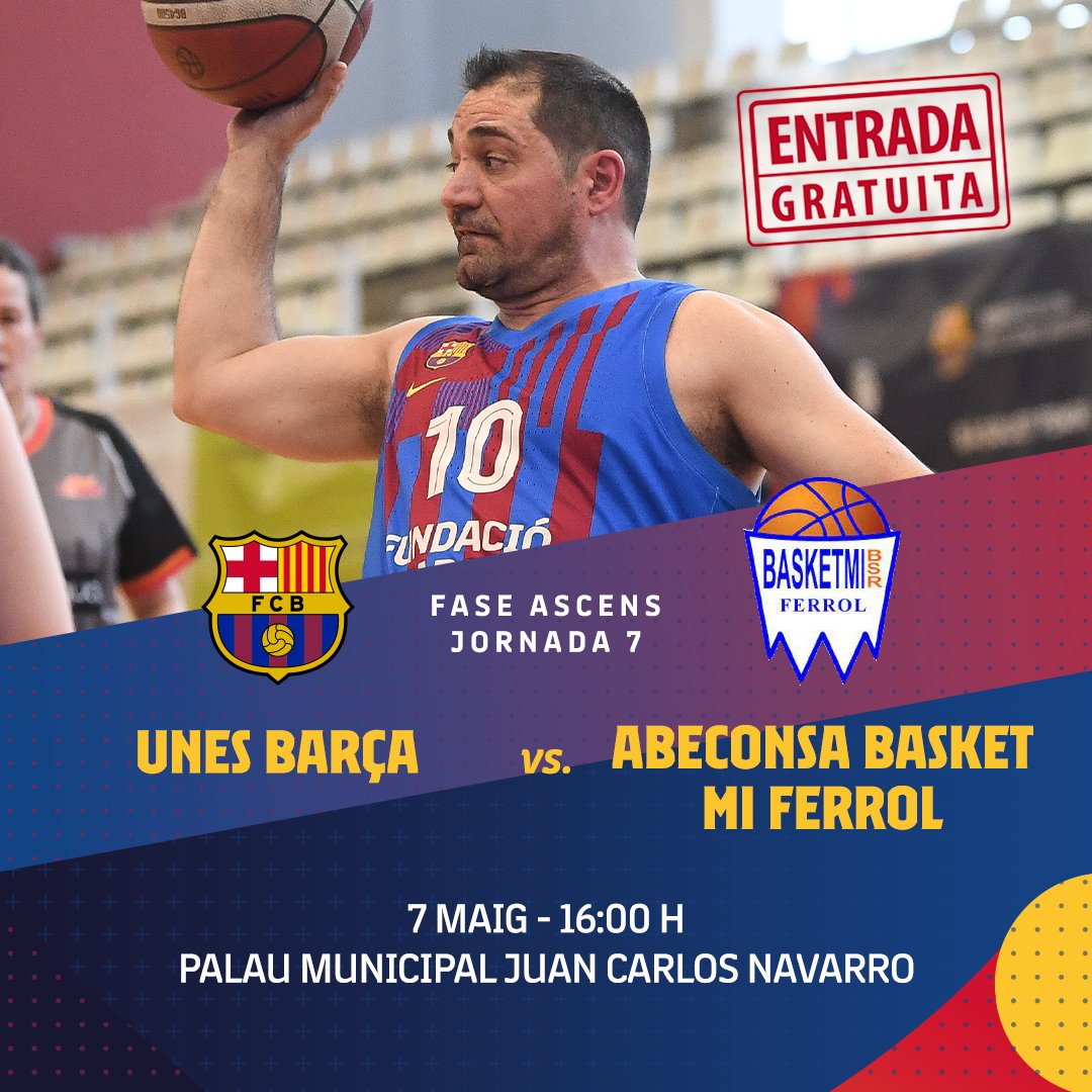 Barça Esports Amateurs (@barcaamateurs) on Twitter photo 🔥Game Day!
<a href="/FCBCadiraRodes/">FCBCadiraderodes 🏀♿️</a>
🆚 <a href="/ABasketmi/">Abeconsa Basketmi Ferrol Bsr</a>
📅 16:00h
🏆Primera División/Fase 2 - J7
📍 Pal. Mun. Juan Carlos Navarro 🔥Game Day!
<a href="/FCBCadiraRodes/">FCBCadiraderodes 🏀♿️</a>
🆚 <a href="/ABasketmi/">Abeconsa Basketmi Ferrol Bsr</a>
📅 16:00h
🏆Primera División/Fase 2 - J7
📍 Pal. Mun. Juan Carlos Navarro