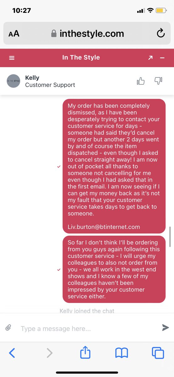 liv2811's tweet photo. @inthestyleUK utter cowboy company - gobsmacked by this customer service. #neveragain #badcompany https://t.co/fT0z6UUK2C