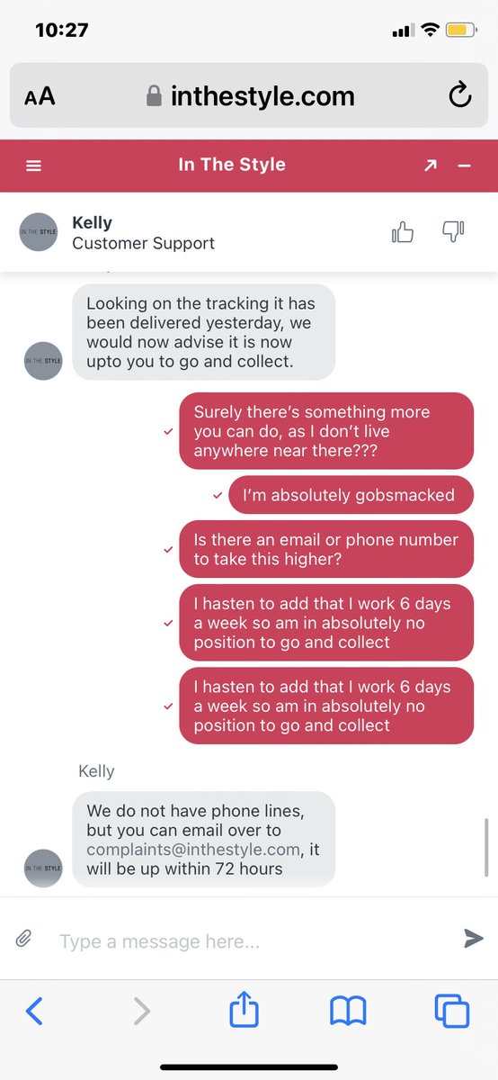 liv2811's tweet photo. @inthestyleUK utter cowboy company - gobsmacked by this customer service. #neveragain #badcompany https://t.co/fT0z6UUK2C