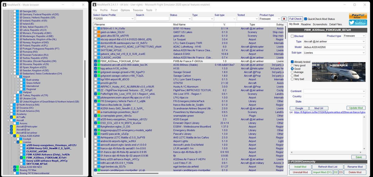 Skypat's tweet photo. #ModManFX 2.4.1.1 is available #MSFS2020 #DCS 
@flightsim_to
ModManFX 2.4 can purge #FS2020 game indexes automatically each time you install or uninstall a mod in order to improve FS2020 stability.
https://t.co/XME7T0qVTb https://t.co/5tQwW5z7gZ