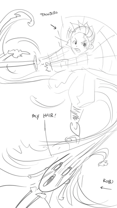 was thinking what if demon slayer scene the water breathing technique is actually KOBO's hair being pull extensively.... 