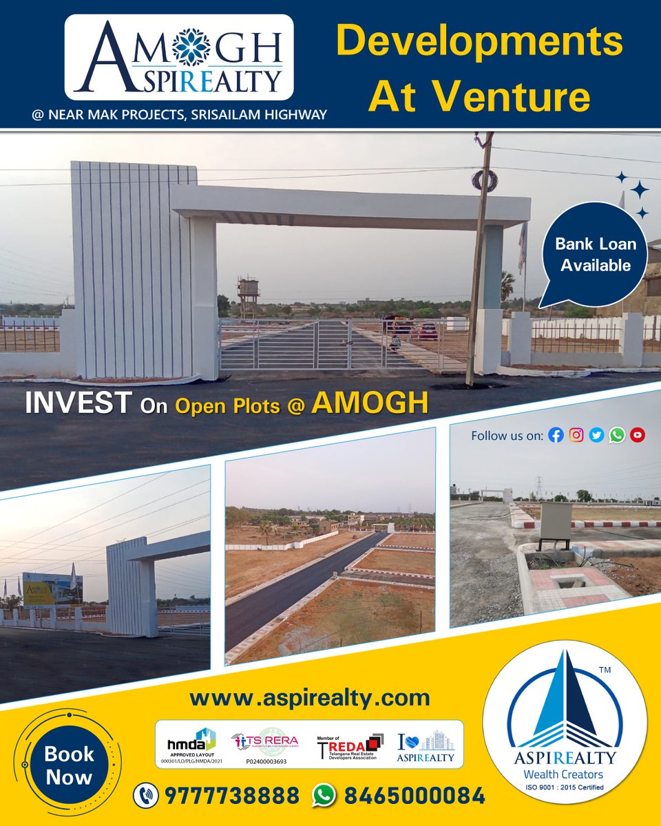 aspirealty's tweet photo. Invest In Our Fast Developing Venture AMOGH Near MAK Projects, Srisailam Highway.
https://t.co/DKAE7TuSE4
Call: 9777738888, WA: 8465000084
https://t.co/uyxQCqMP3P, info@aspirealty.com
#Aspirealty #WealthCreators #HMDA #Amogh #SrisailamHighway #MAKProjects #PharmaCity #RERA #ORR14 https://t.co/5jD0Hvo5pK