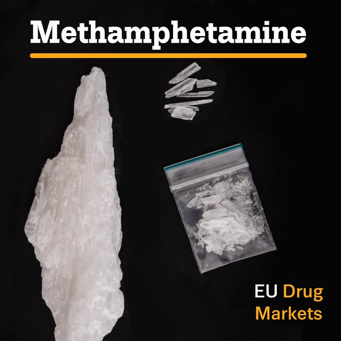 Image of methamphetamine crystal on black background