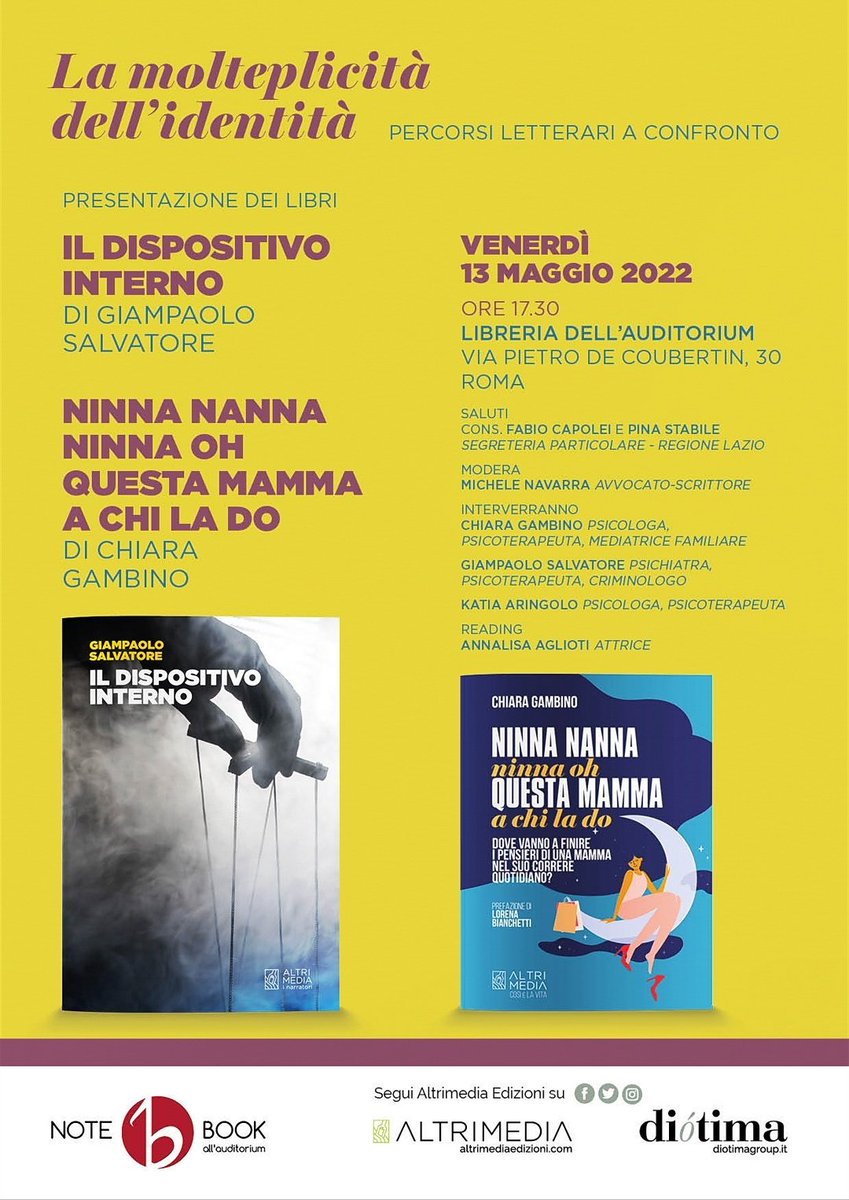 Il 13 maggio ci sarà la presentazione di questi bellissimi libri scritti da due super psicologi dei quali avrò l'onore di leggere qualche passo. Se vi va di approfondire l'essere umano e non preferiate ormai,giustamente solo cani e gatti😅L'ingresso è libero!Venite?
#5maggio