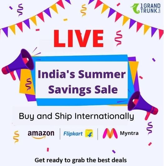 1GrandTrunk's tweet photo. Hey All!!
The most favourite summer sales on in Live with the exciting offers at India's biggest e-commerce sites. Don't wait to handpick your orders. Just order from anywhere in the world and get them shipped from India with https://t.co/fwUFkbkaFt #AmazonIndia #FlipkartSale https://t.co/1r64LzGzwT