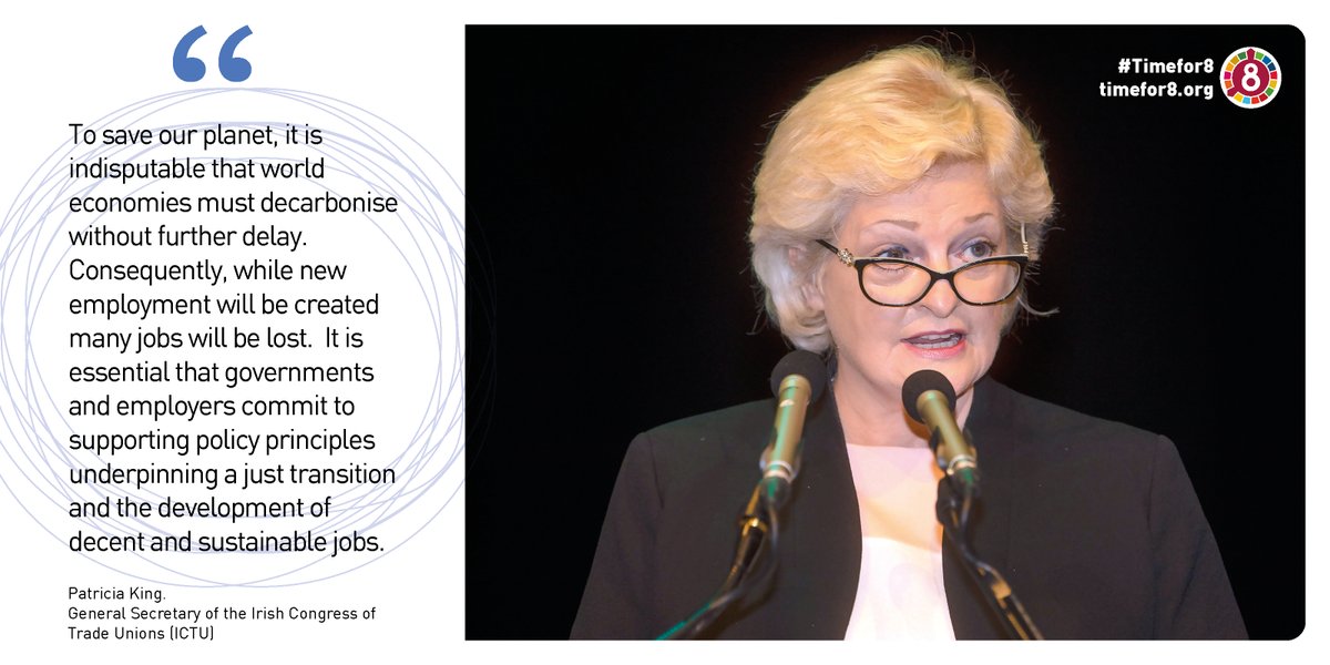 📣Against the massive job losses and the increasingly unstable #climate, workers demand effective social dialogue on full employment plans with #decent #climate friendly jobs & #justtransition plans 
🗣️Patricia King @irishcongress
  #timefor8 #HLPF2022