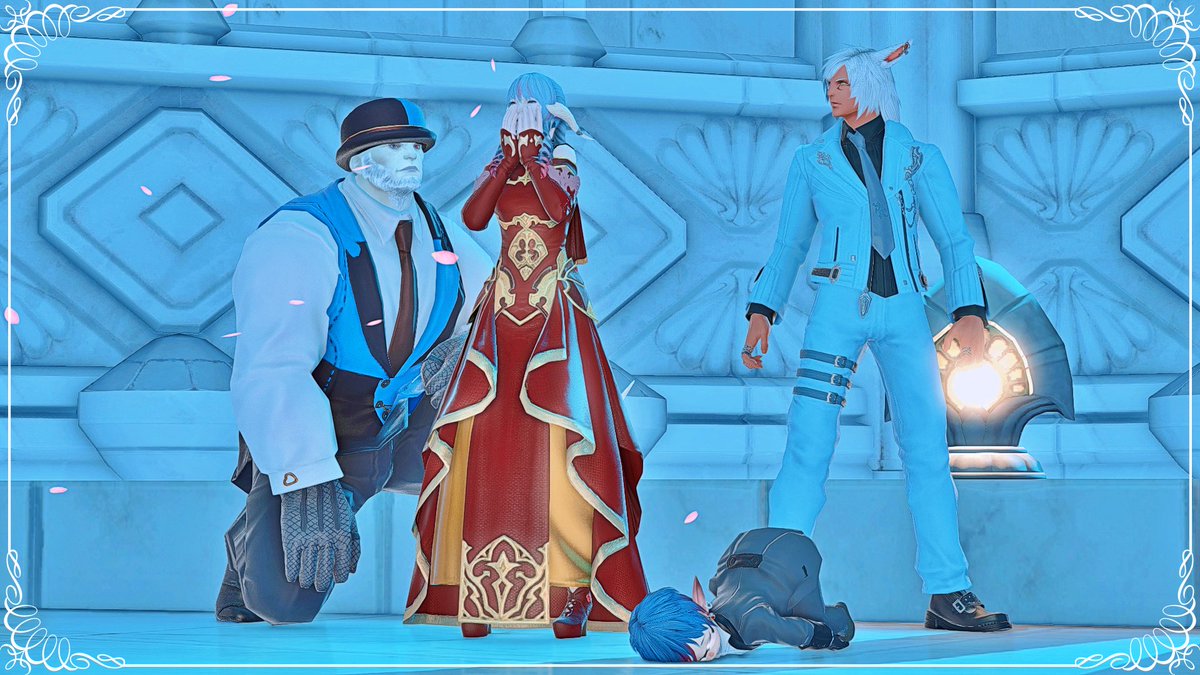 karotte2188's tweet photo. A bit late but here are some pics of the wedding of two fc members.
#grootfc #Hyur #ffxivaura #miqote #lalafell #roegadyn #Elezen #EorzeaPhotos #FFXIV #ffxivsnaps #FF14 #FF14 #FinalFantasy #FinalFantasyXIV #XIV_PICTCLIP #GPOSERS #GShade #VirtualPhotography #videogames https://t.co/XExmM4uOlA