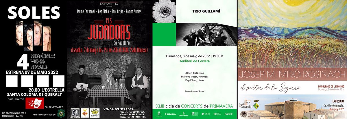 SomSegarra's tweet photo. Sense plans per al cap de setmana?
#festesmajors @CamDeLaMarinada @MotardsSikarra #entremerlets #música #teatre #margenet i #expo , gaudeix la #primaverasegarra!
@lasegarra @Turisme_Segarra @paeriacervera @AJTorrefeta @CConcabella @CasinodeCalaf
ℹ️ https://t.co/8ZHEiD1Ad2 https://t.co/60qKy2SCh5
