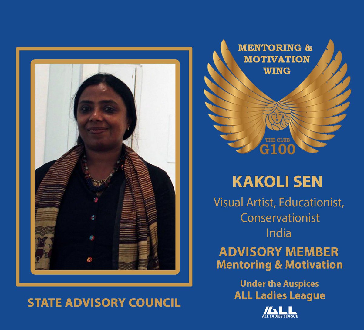 Let’s welcome Kakoli Sen as the #AdvisoryCouncil for #Gujrat #India #G100
She is a Visual Artist, writer & teacher with 30 years of experience in #art. She is a graduate from Delhi University. She also did Art Appreciation Course & Culture Course from National Museum, New Delhi.