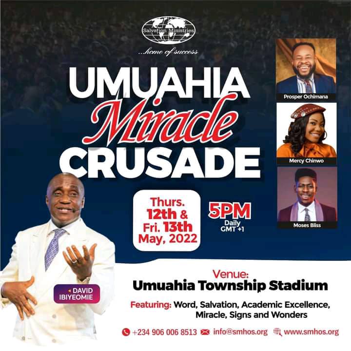 gospelhotspot0's tweet photo. Expect to have your own souvenir of miracles as you count down to the Umuahia Miracle Crusade with David Ibiyeomie.
God will not disappoint you...
#SalvationMinistries #DavidIbiyeomie #UmuahiaMiracleCrusade #OneSound #onesoundrevival #onesoundrevivaltv #unity #churchfamily https://t.co/d2hHAKpl0H