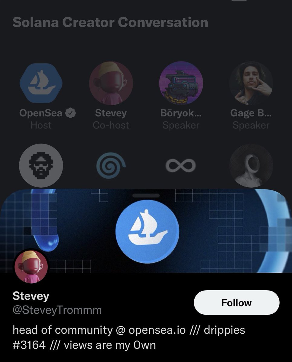 drippieverse's tweet photo. Spotted @SteveyTrommm Head of Community at @opensea rocking his Drippie on Twitter Spaces 💧🌊 https://t.co/hTz85Yt2lR