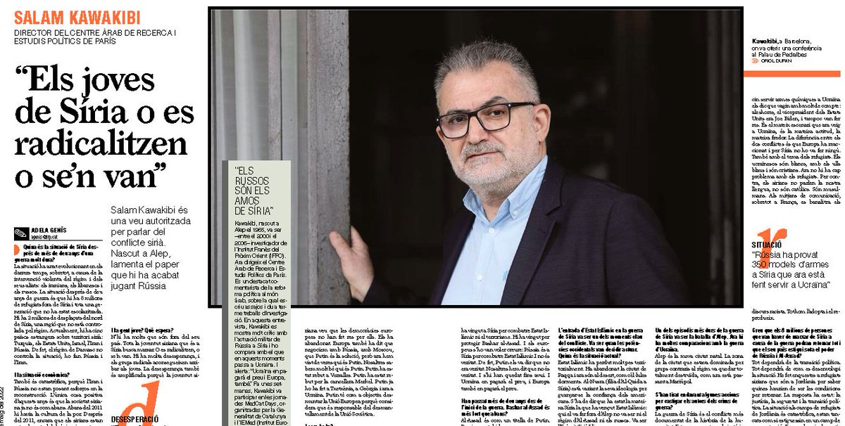 🟠🗣️ "Els joves de Síria o es radicalitzen
o se’n van”. Entrevista d'<a href="/Adelagenis/">Adela Genís</a> al director del Centre Àrab de Recerca i Estudis Polítics de Paris,  <a href="/salamkawakibi/">Salam Kawakibi</a>