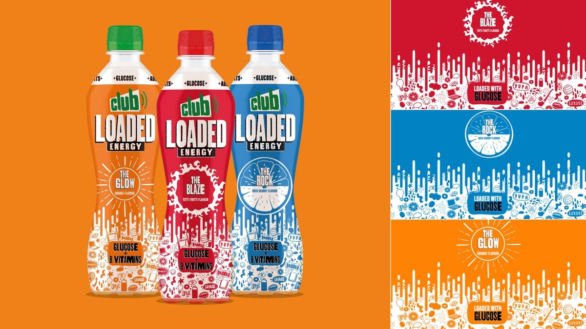 We are ‘loaded’ with excitement to share the new look Club Loaded bottles, now in-store. In three amazing flavours, the team OLIVER Ireland were delighted to work with @Britvic , creating this unique labelling. It is the latest addition to the Club portfolio. 
#OliverIreland