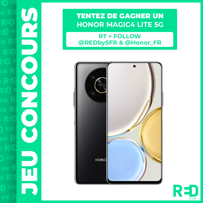 REDbySFR's tweet photo. [#CONCOURS] Le Honor Magic4 Lite 5G est à gagner !
Pour tenter de repartir avec : RT + Follow @REDbySFR et @Honor_FR

Bonne chance à tous 🍀

Fin du jeu et tirage au sort le 16/05 à 16h !