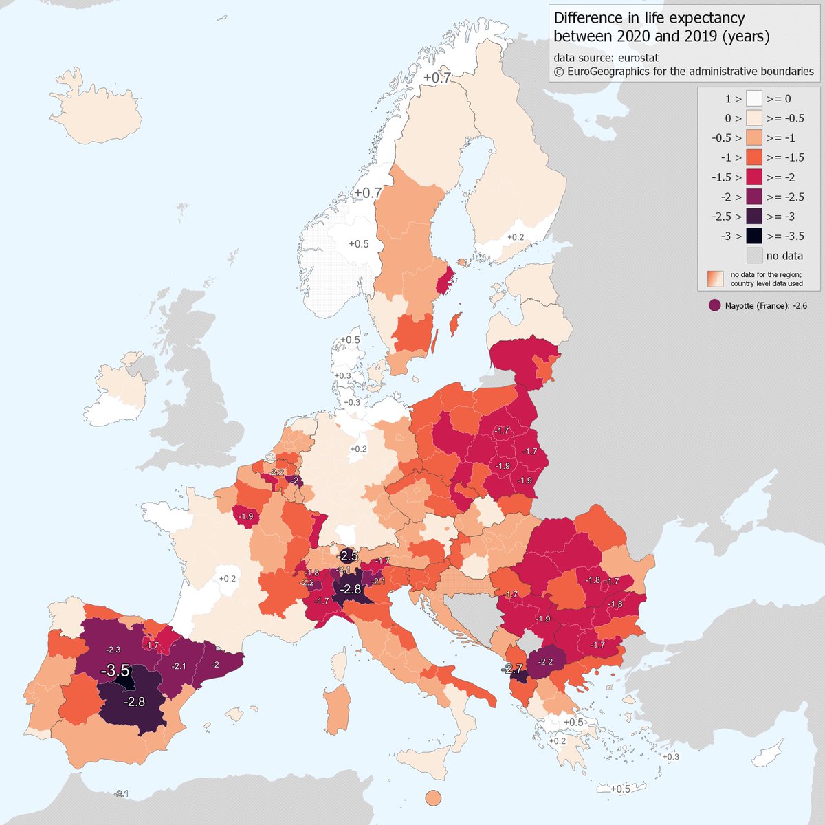gorka_orive's tweet photo. El impacto de la COVID19 ha provocado una importante caída de la esperanza de vida en la Unión Europea. Destacan (por lo negativo): Madrid (-3,5 años); Lombardía (-2,8 años) y Castilla la Mancha (-2,8 años). https://t.co/2NtmbnQUbd