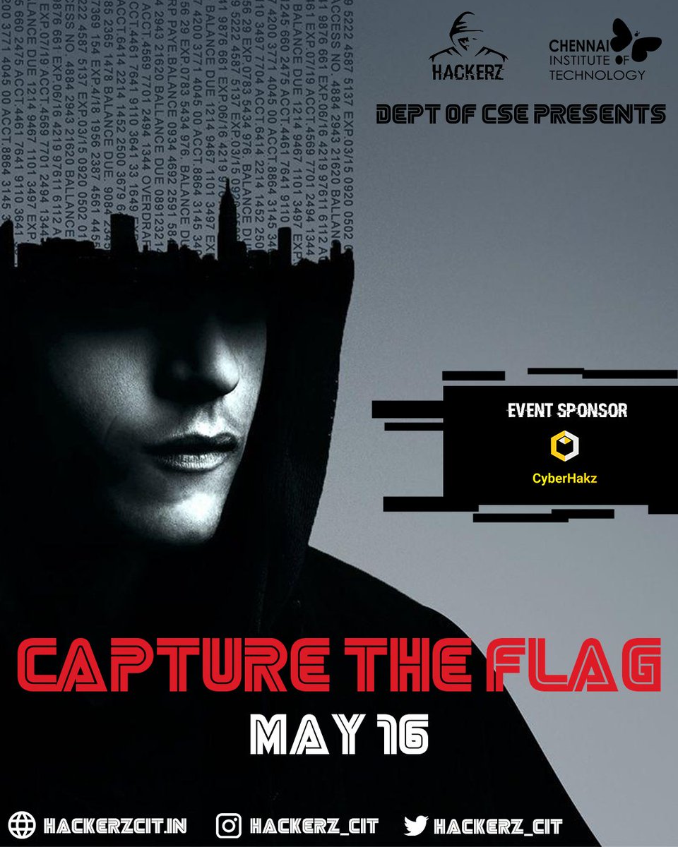 hackerz_cit's tweet photo. A cybersecurity based flagship event popular across the globe where participants need to get through vulnerable systems and collect the flags. 

For further details visit:
https://t.co/8qwEgKOXb9

#cybersecurity #hackerz_cit
#ethicalhacking #cyberheros #pentesting #infosec https://t.co/ZwLCl7Erno
