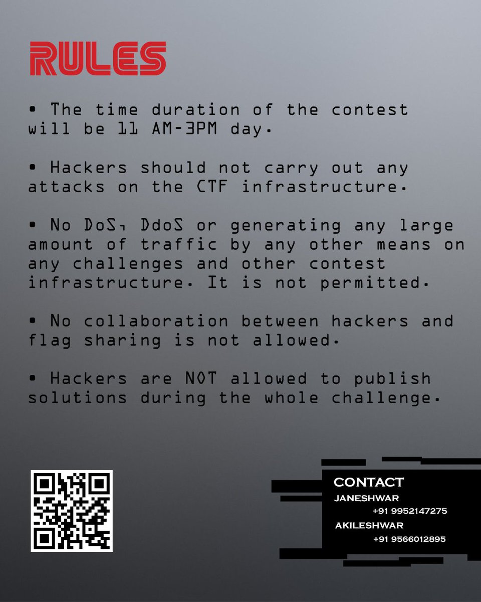 hackerz_cit's tweet photo. A cybersecurity based flagship event popular across the globe where participants need to get through vulnerable systems and collect the flags. 

For further details visit:
https://t.co/8qwEgKOXb9

#cybersecurity #hackerz_cit
#ethicalhacking #cyberheros #pentesting #infosec https://t.co/ZwLCl7Erno