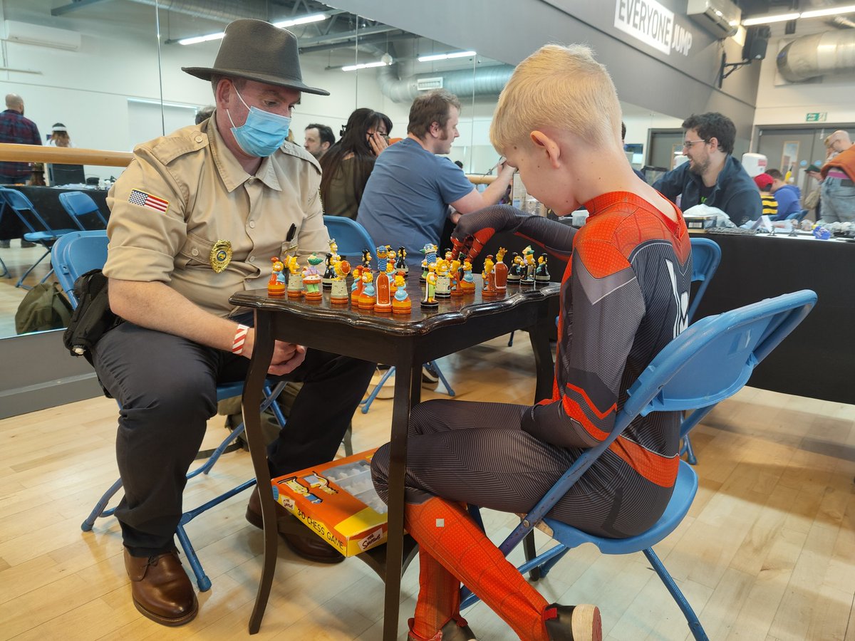 Good morning, 
Today's photo showcases our very popular Chess table I can't believe how busy this table gets. It amazes me how many children want to learn. We will be bringing it to Plymouth UKCGF, Saturday 14th
#roleplay #chess #comicon #plymouth #gaming #family #familyfun
