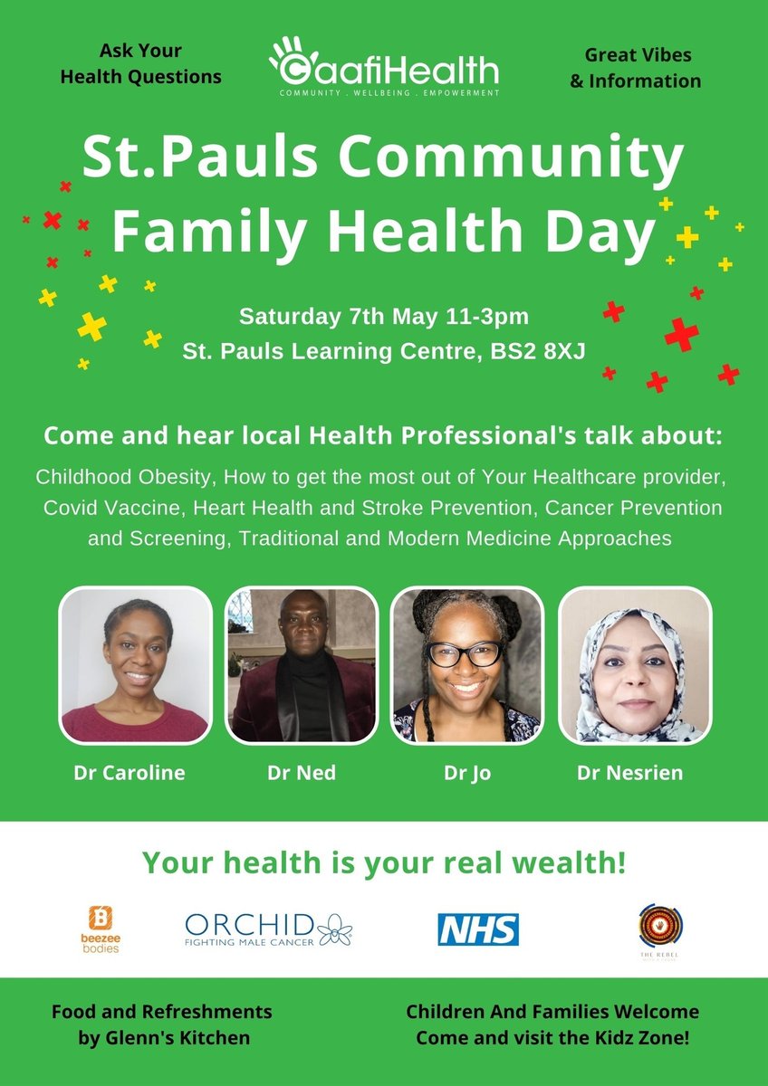 BristolCouncil's tweet photo. St Paul's Family Health Event tomorrow ⬇️ 

💙 St Pauls Learning Centre with @CaafiHealth
💙 Saturday 7 May 
💙11am-3pm
💙 come and hear from local health professionals 
💙 families and children are welcome and entertainment and food will be provided https://t.co/IyhCHJVumx
