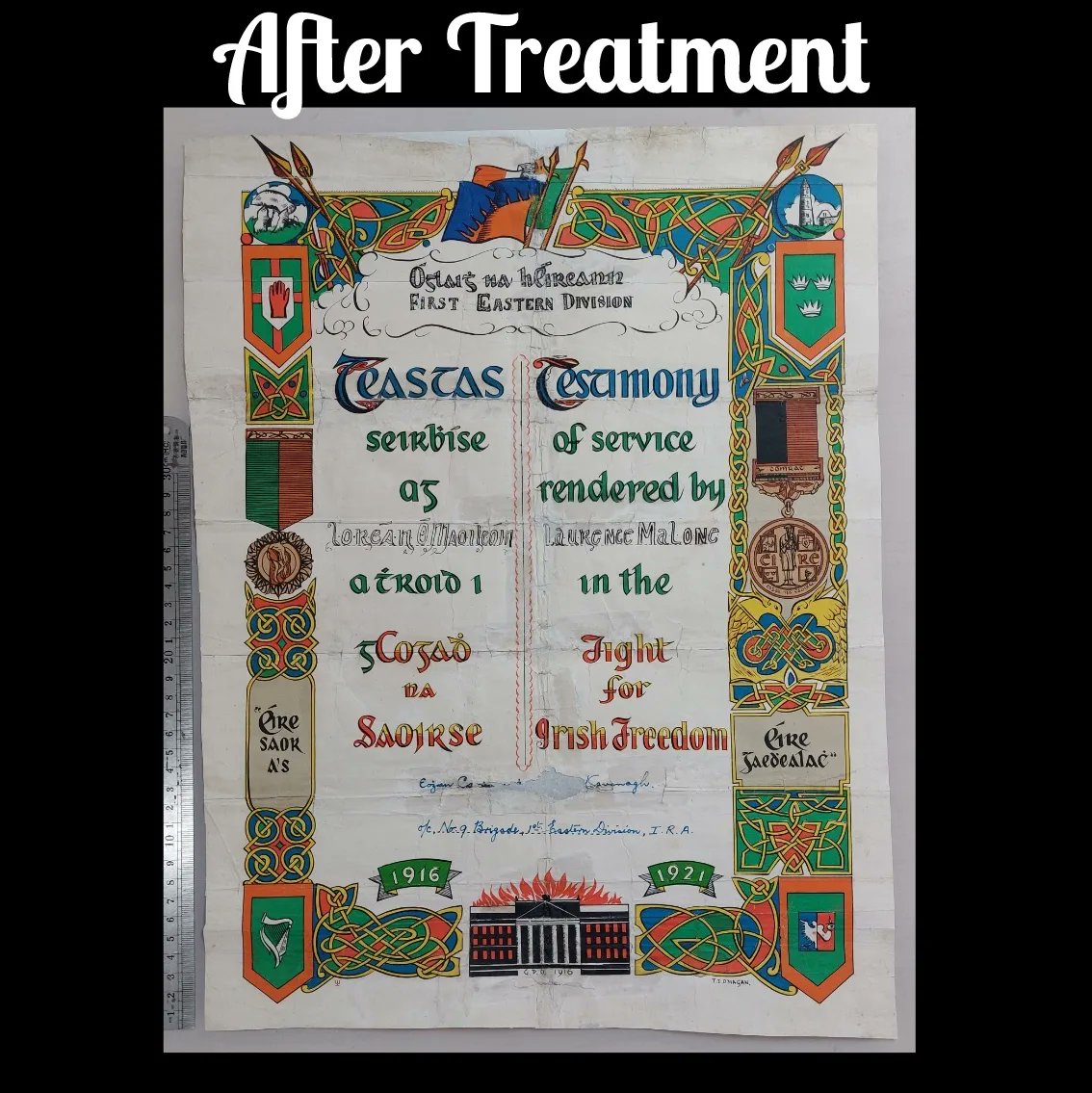paperworksliz's tweet photo. #Conservation of a family certificate. The cert suffered damage during storage over the years. It was returned to the owner in a stable condition in a museum quality frame. Photographic replicas made for the family too 📸
#paperworksstudio #paperconservation #archives 
@ICRI__ https://t.co/APrZ6b2YWa