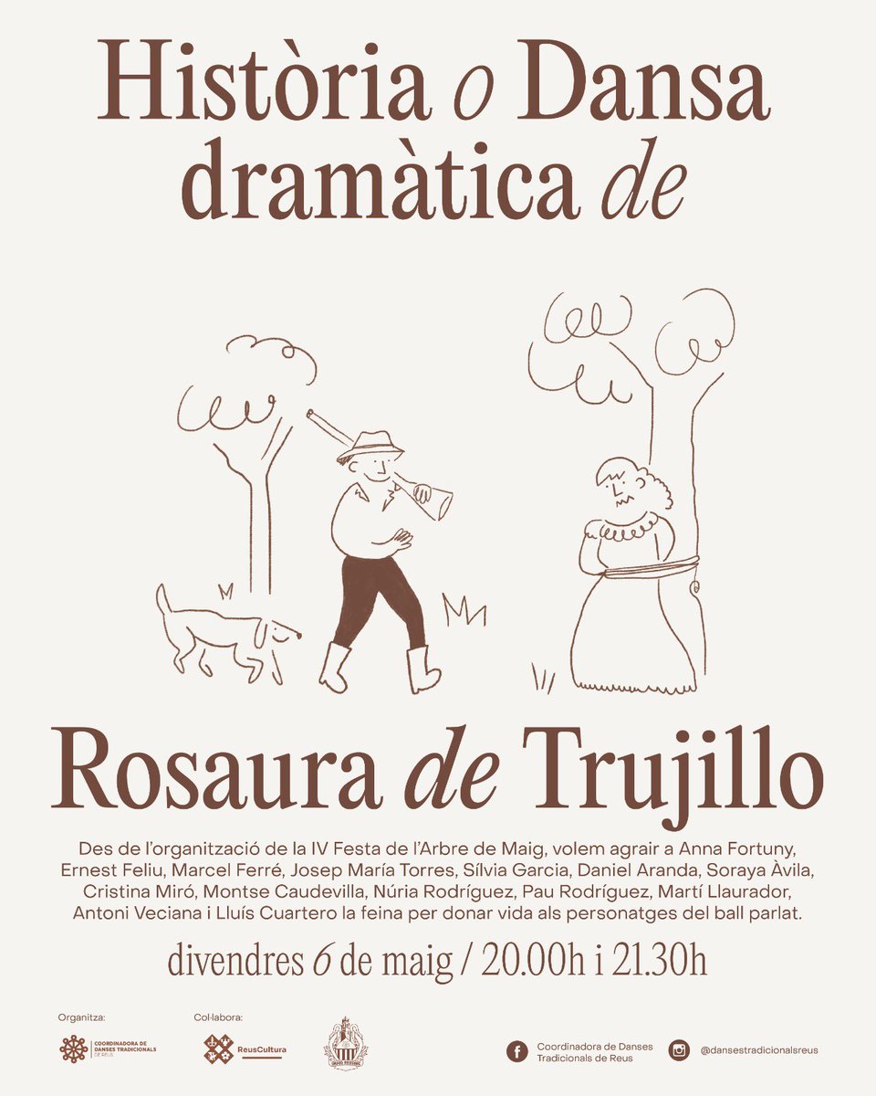 reusballgitanes's tweet photo. Avui tornarem per uns instants a mitjans del s. XIX, l'època daurada dels balls parlats, amb la recuperació i estrena del Ball de la Rosaura.

Si no us el voleu perdre, a les 20 h i a les 21.30 h a la plaça de la Patacada! 🤍🤎

#ArbreMaig22 #BalldelaRosaura https://t.co/fegtt3dTkO