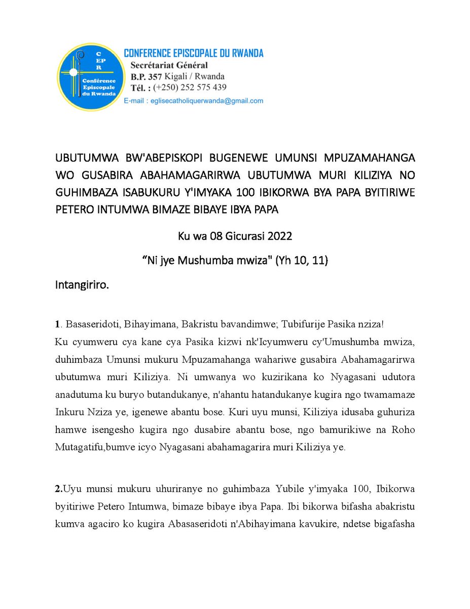 DOCICO_CEPR's tweet photo. Ubutumwa bw’Abepiskopi bwagenewe Umunsi Mpuzamahanga w’Ihamagarirwabutumwa 2022 Ku Wa 08/05/2022. https://t.co/u30CU0j4ZN https://t.co/0mjcpj3BBa