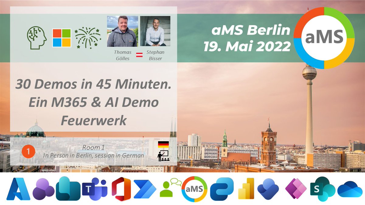 HansBrender's tweet image. Eine Demo jagt die andere. #AI MVP @stephanbisser und #OfficeDeveloper MVP @thomyg müssen sich für dieses Demo-Feuerwerk ganz ordentlich sputen. Dabei sein ist einfach, man muss sich nur vorher registrieren amsberlin.eu/anmelden/  #Microsoft365 #Bot #aMSConfBerlin