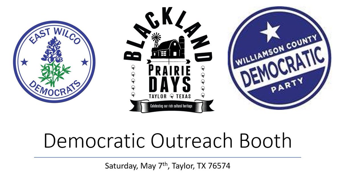 OrtaTJose's tweet photo. The Democratic Party will have an outreach booth at Taylor's Blackland Prairie Festival tomorrow. It starts at 10 a.m. with an opening ceremony at Heritage Square Park.
There will be Live Entertainment all day on two stages!
#WilCoDems https://t.co/CpuXXE8VGO