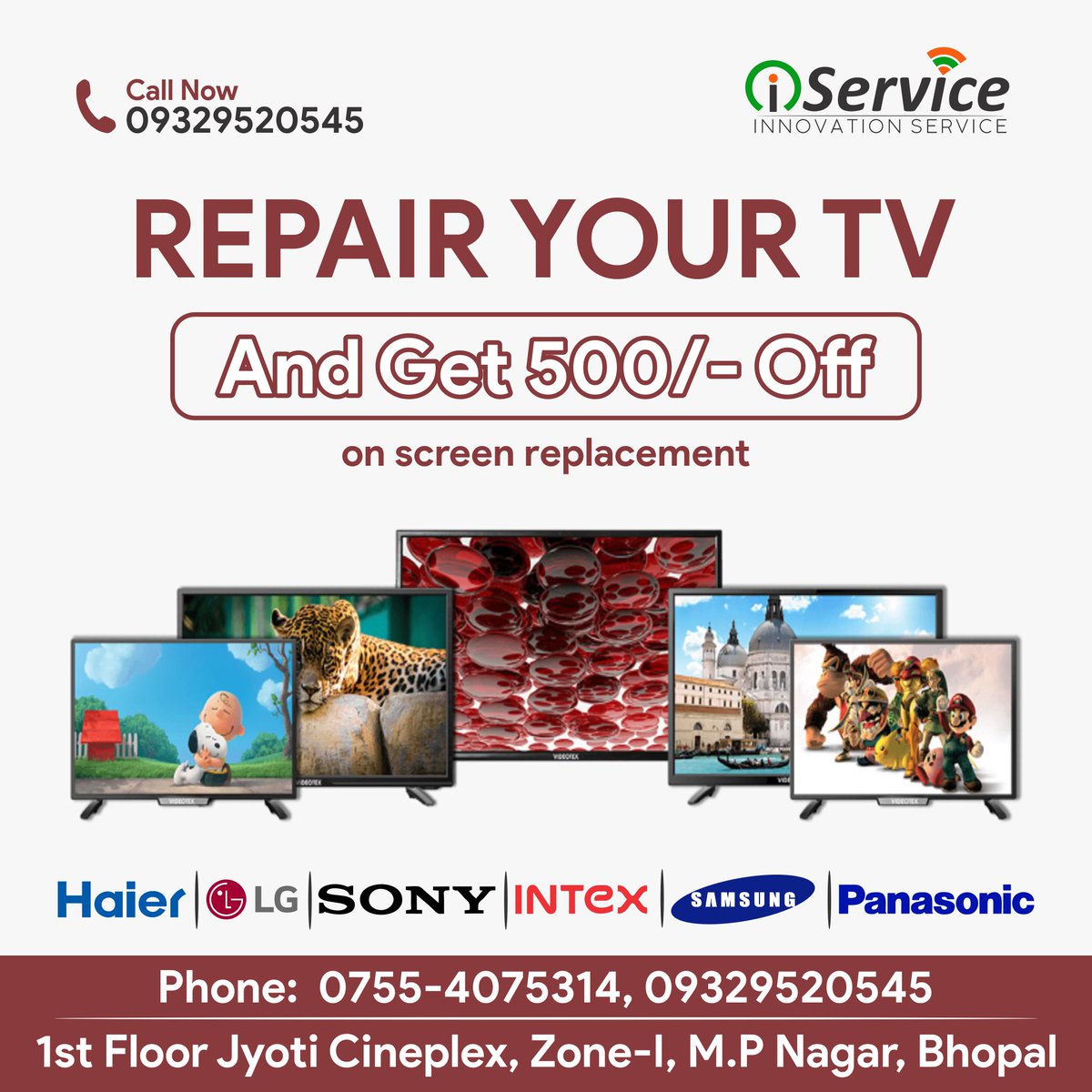 iservice_india's tweet photo. Get Repair your TV with Experts without any Hassle
and get 500/- off any screen replacement
Offer Valid Till - 31 May 2022
Phone: 0755-4075314, 09329520545
#tvrepair #ledrepair #lcdrepair #experts #repair #screenreplacement #replacement #iservice https://t.co/yxE7cIKJCK