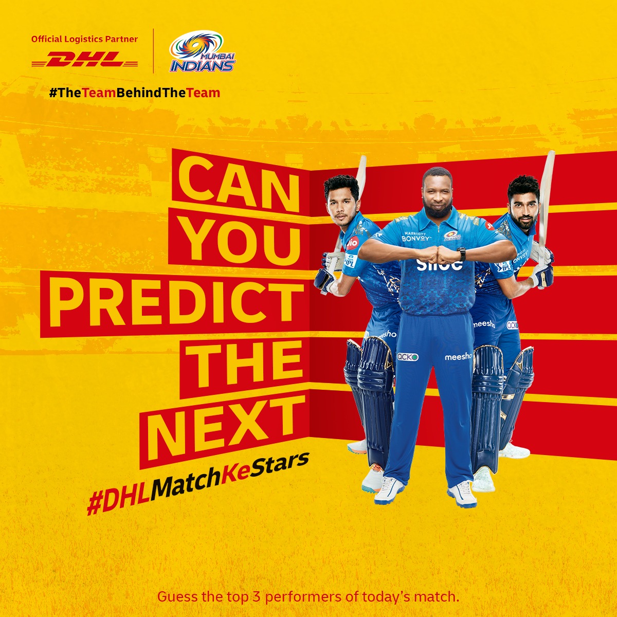 DHLExpressIndia's tweet photo. Predict the Mumbai Indians' top three performances for today's game
If all your guesses come true, you'll be eligible to win a ₹ 1,000 BookMyShow voucher
While sharing your predictions, include the hashtag #DHLMatchKeStars
 T&amp;C applied.
Deadline: 7pm today
#ContestAlert #Contest https://t.co/E33WAKcfTc