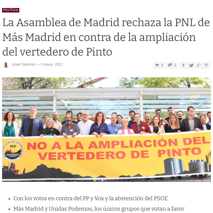 MasMadrid__'s tweet photo. Este domingo volvemos a manifestarnos con los vecinos y vecinas contra la ampliación del vertedero de Pinto - Getafe. 

⛔️¡El sur no es el basurero de Madrid!
https://t.co/idHExBCBMy https://t.co/LfZLTFOw8B