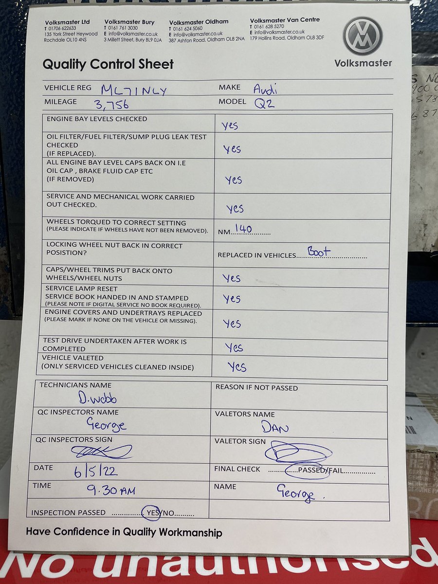 VolksmasterLtd's tweet photo. We take great care in providing the best service and experience possible ! 
 Every job is quality controlled !  

#WhosDoingItBetter? 
#ConfidenceInQuality

https://t.co/b8URNYW7hX

#Volkswagen #Audi #Seat #Skoda #Vag #VwSpecialist #Bmw #Mini  #Mercedes #Manchester #Bury #Oldham https://t.co/khaaZiRomo