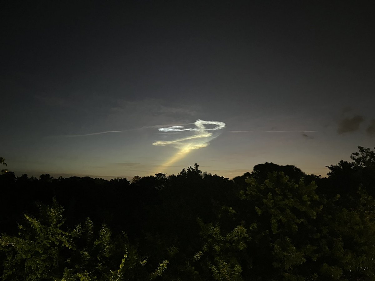 Marceeeya's tweet photo. @elonmusk Eastern sky from St Petersburg, FL this morning. #spacex starlink launch. When do you sleep? https://t.co/2wIeon1tA1